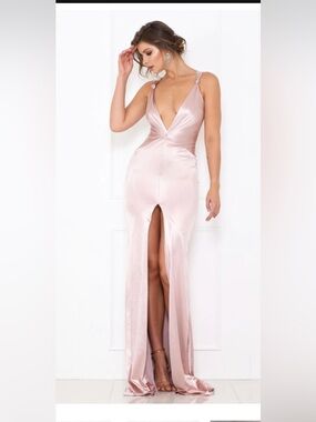 Abyss By Abby Rose Satin Plunge Gown with Front Slit